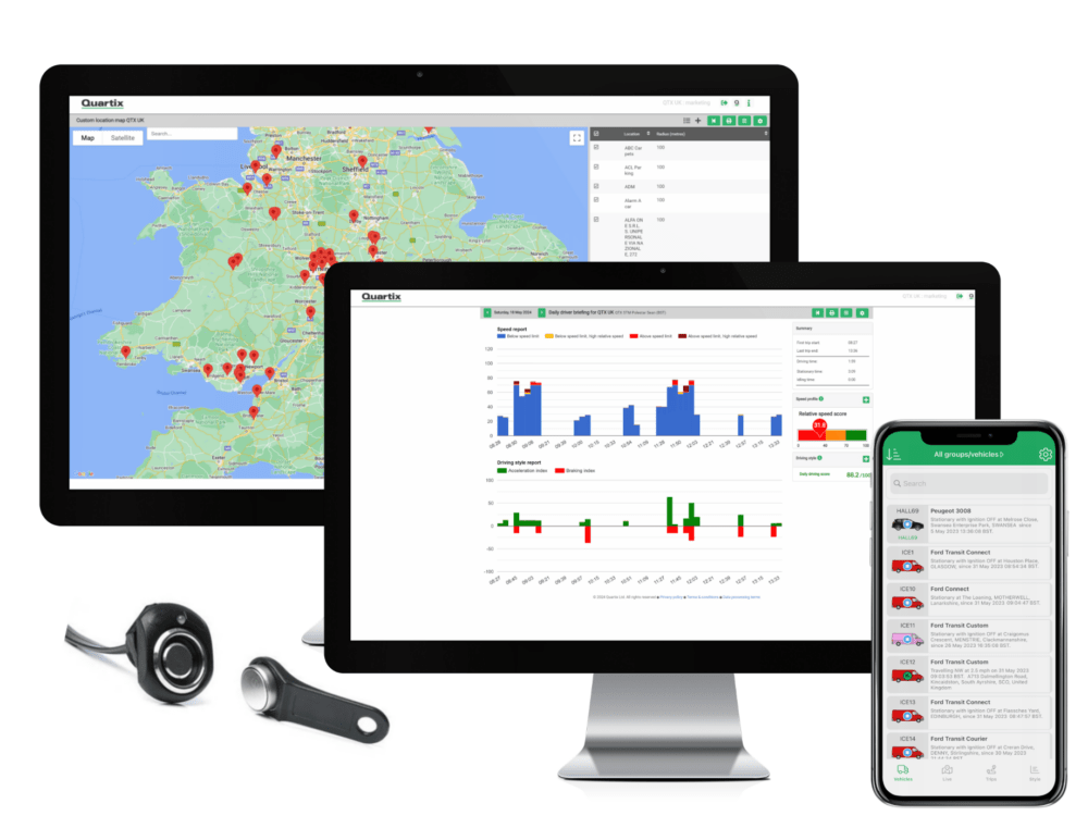 UK vehicle tracking system screens Quartix