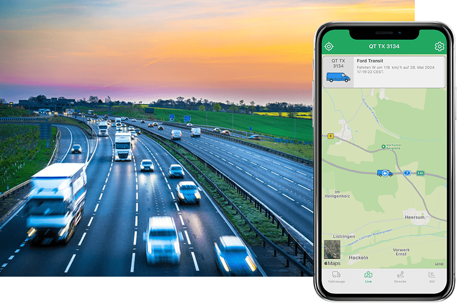 Quartix Germany Vehicle tracking Mobile App with Busy Road