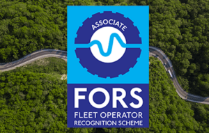 Logo of the Fleet Operator Recognition Scheme (FORS) Associate with a winding road through a forest in the background.