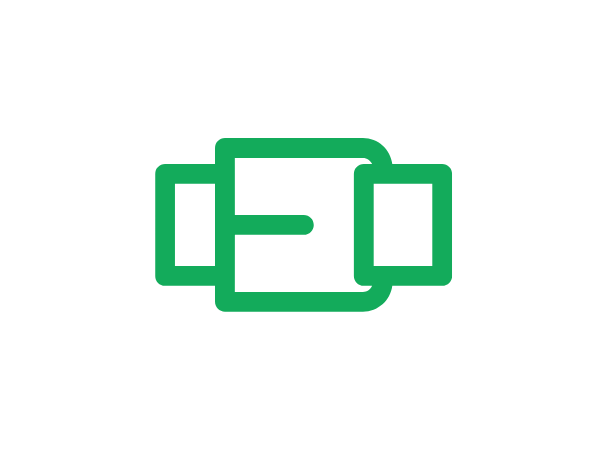 A green, stylized electric plug icon horizontally aligned, showcasing both prongs and socket ends on a white background, evokes the efficiency akin to securing goods vehicle loads.