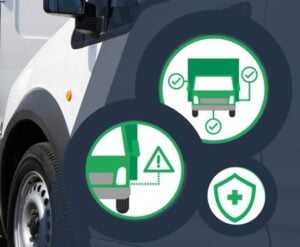 Illustration showing vehicle graphics with check marks, a caution symbol, and a medical shield.