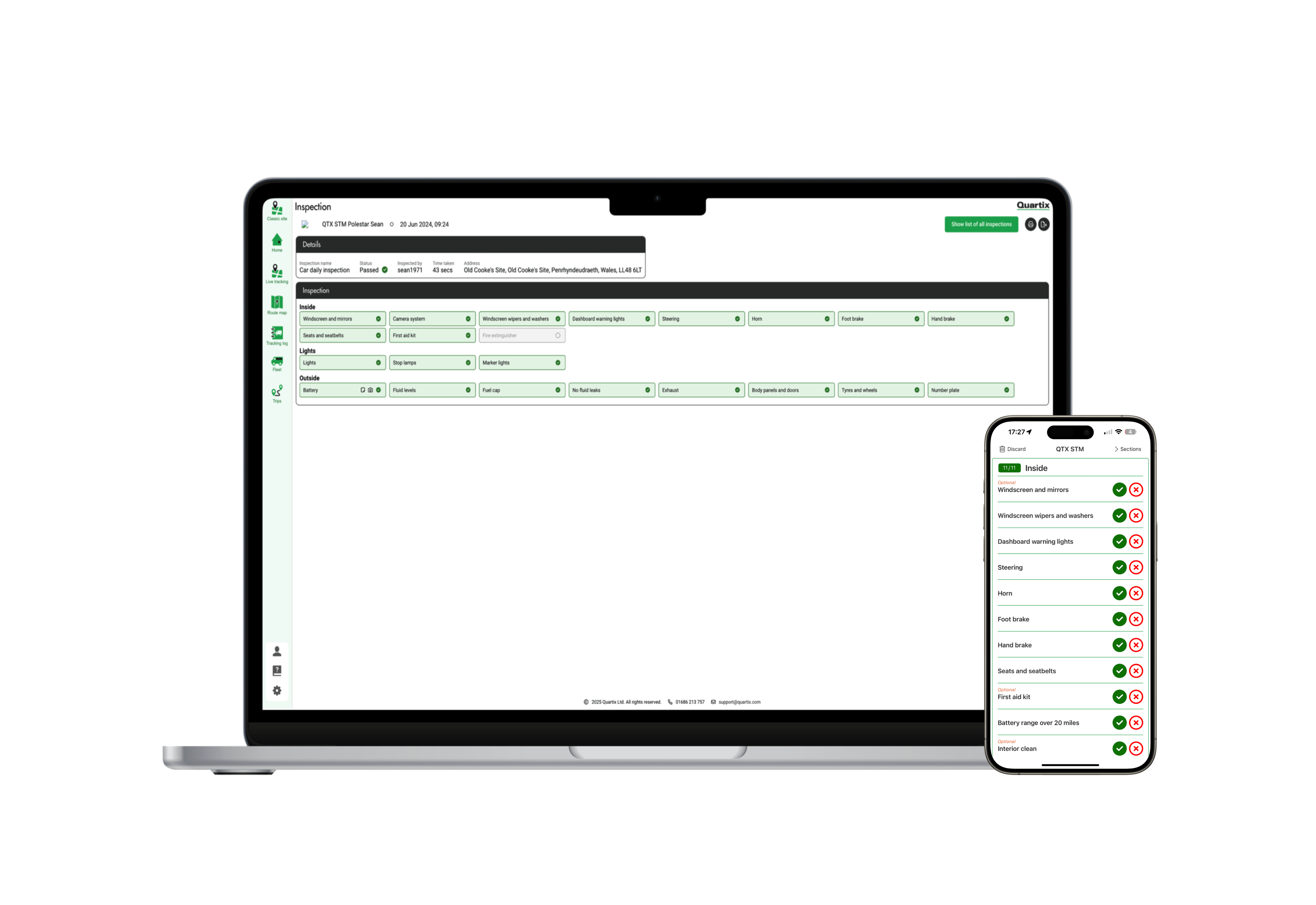 Laptop and smartphone displaying a data management interface with various entries and options for organization.